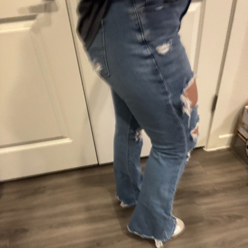 American Eagle Outfitters Light Blue Curvy Distressed Flare Jeans